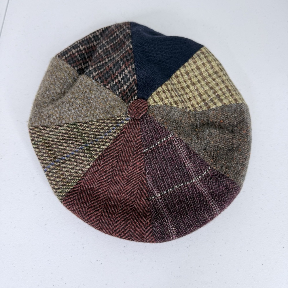 Doria Gruppo Borsalino Italian Wool Patchwork Newsboy Cap Hat Mens Large 7.5